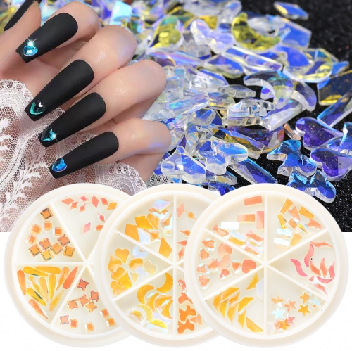 60pcs/wheel Nail Rhinestones Aurora Crystal Gems Flatbakc Beads Nail Art Decor 3D Heart Shape Diamond Stone Manicure Design