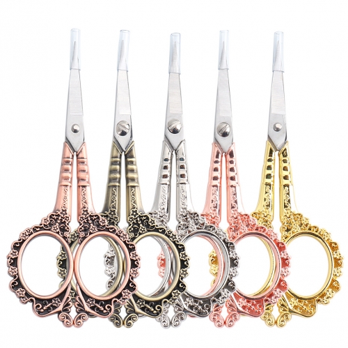1pcs Stainless Steel Vintage Scissors For Nails Durable Gold Silver Retro Flower Cuticle Cutter Manicure Pedicure Tools