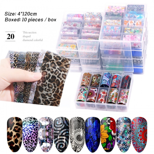 10rolls/box Holographic Nail Foil Set 4*120cm Mix Designs Transfer Sticker Laser Glitter Nail Decal Wraps Nail Art Decorations