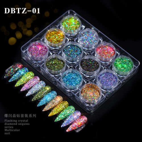 12colors/set Sparkly Nail Sequins 3D Hexagon Colorful Nail Flakes Light Change Glitter Powders Dazzling Charm Nail Art Decorations