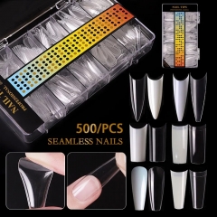 500pcs/box Transparent Natural False Nail Tips C Curve Full/Half Cover French Acrylic Fake Nails DIY UV Designs Manicure Tools