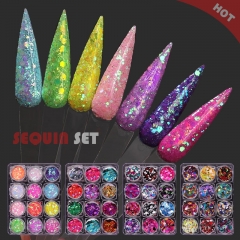 12colors/set Nail Round Sequin Suit Laser Ultra Thin Disc Magic Mermaid Piece Nail Powder