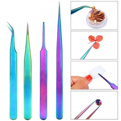 1 Pcs Curved Straight Stainless Steel Chameleon Tweezer Eyelash Extensions Nail Art Rhinestones Pick Up Makeup Nail Tool