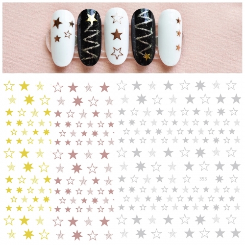 1sheet Stamping Gold Sliver White Black Slider Decoration Stars Letters Self Adhesive Decals Nail Stickers