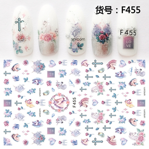 1sheet Self Adhesive Flower Unicorn Pattern Nail Art Decorations Stickers and Decals Acrylic Manicure Nails Supplies Tool