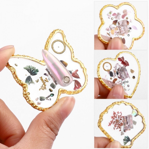 1pcs Nail Art Crystal Agate Palette Butterfly Heart-shaped Nail Polish Drawing Holder Color Paint DIY Nail Art Display