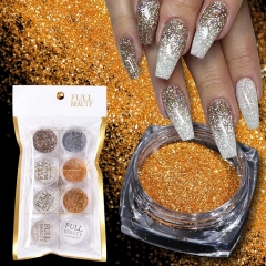 8Pcs/Set Nail Glitter Set Gold and Silver Laser Fine Powder Round Piece Woolen Fine Sand Nails