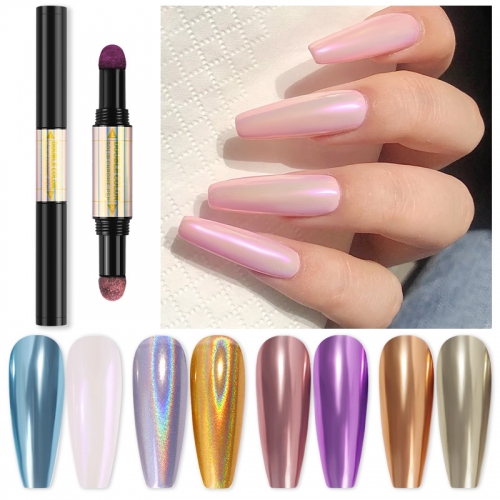 1pcs Magic Mirror Nail Powder Cushion Pen Holographic Laser Nail Art Glitter Solid Chrome Pigments UV Gel Manicure Accessories