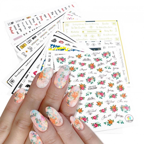 1pcs Vintage Flower Newpaper Letter Design Nail Art Sticker 3D Tips Slider Decals Self Adhesive Decorations DIY Manicure
