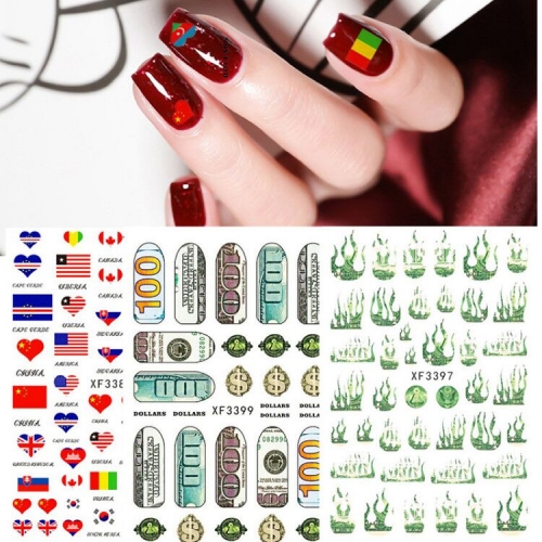 1sheet Wealthy Rich Style National Flag Adhesive Nail Tabs Money Dollar Nail Stickers Wraps