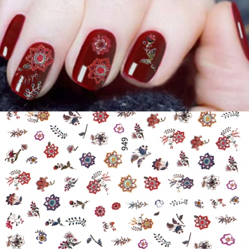 1sheet 3D Nail Beauty Gel Polish Decoration Decal Flower Leaves Summer Nail Art Stickers
