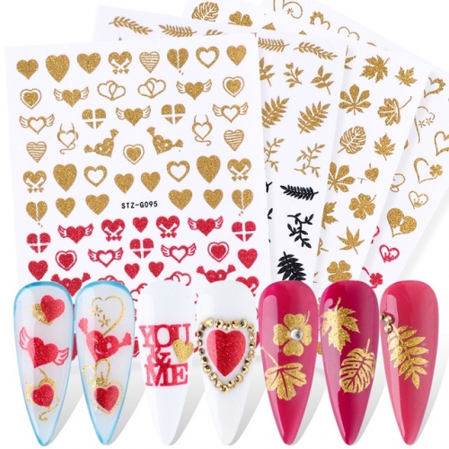 1Pcs Gold Glitter Nail Art Sticker Decals Heart Valentine Leaf Star Slider Adhesive Tips Decoration Manicure