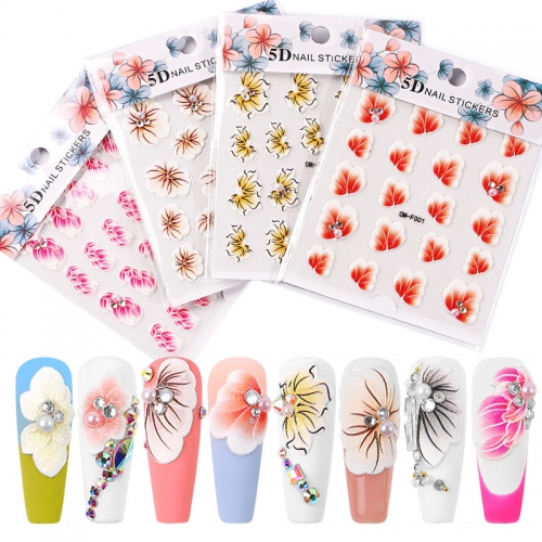 1Pcs 3D White Sweater Knit Pattern Embossed Nail Sticker 5D Adhesive Nail Slider Decals Nail Art Decorations Stickers