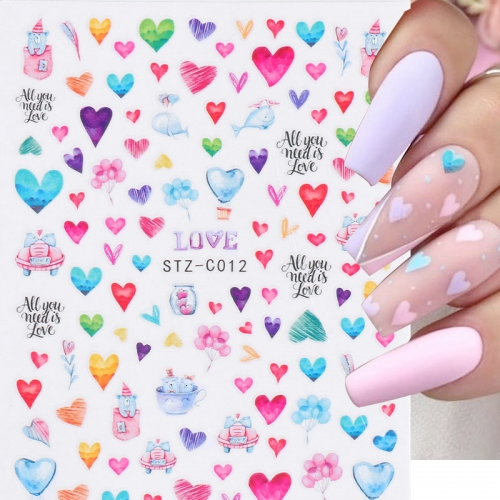 1 Sheet Cute Cartoon Nail Stickers Sliders Pink Heart Cake Valentine Gift 3D Nail Art Decals Design Transfer Foil Manicure