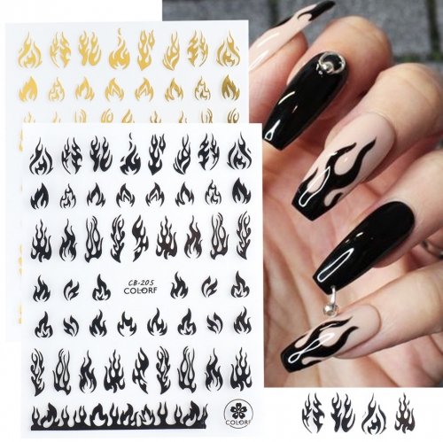 1Pcs 3D Stickers for Nails Fire Flame Black White Gold Sticker Nail Art Decals Sliders Designs Adhesive Wraps Foil Decoration