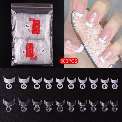 500pcs Fake Nail Gradeint Natural UV Gel Salon Acrylic French Nails Short Length Manicure Design Set DIY Tool Crescent Edge Plum