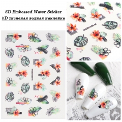 1Pcs 5D Engraved Nail Art Stickers Tropical Leaves Floral Water Decals Carved Lines Lace Sliders For Nails Manicuring