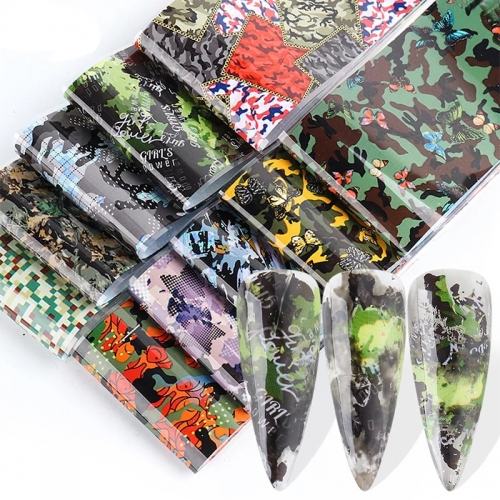 10pcs/set Cross-border Nail Art Starry Paper Nail Sticker Camouflage Art Graffiti Laser Nail Decoration Nail Decal Design