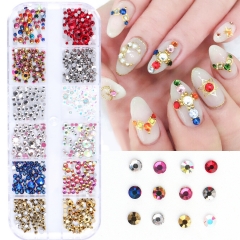 12Grids/Set Nail Rhinestones Colorful Glass Crystal Hotfix Stones DIY Nail Design Pebbles Caviar Beads Charms Decorations
