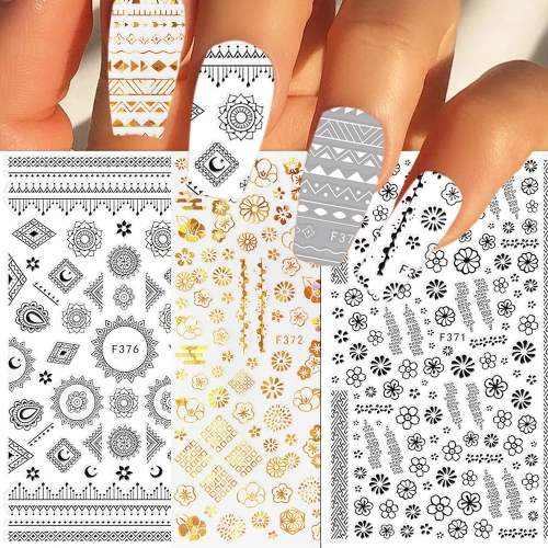 1 Sheet Line Drawing Solid 3D Petal Flowers Lace Pattern Self-Adhesive Nail Art Stickers DIY