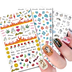 1Pcs 3D Animal Cat Fawn Flower Halloween Applique Adhesive Nail Sticker