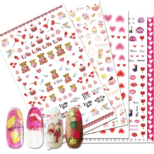 1Pcs Cartoon Animals Love Teddy Bear 3D Nail Art Sticker Self-Adhesive Decals Nails Cat Strawberry Sweet Heart  Design