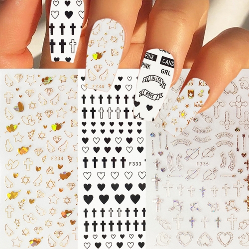 1 Sheet Empty Solid Cross Heart Shape Self-Adhesive Nail Art Stickers DIY Tips