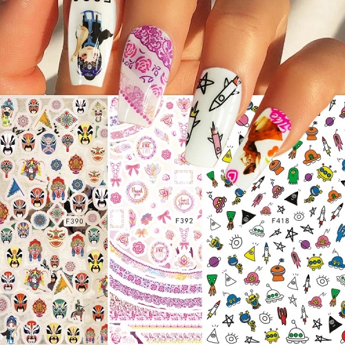 1 Sheet Floral English Alphabet Letters Unique Design Pattern Adhesive Nail Art Stickers Decals