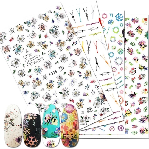 1Pcs Nails Stickers Nail 3D Floral Gear Abstract Fruit Summer Decal Gum Simulation Paste Designer Stickers