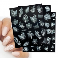 1Pcs 5D White Lace Flowers Nail Stickers Leaf Ballet Geometry Butterfly Gradient Abstract Nail Design Slider Decor