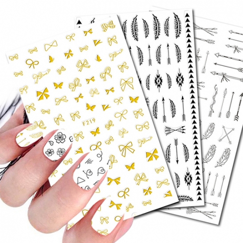 1 Sheet Arrow Feather Geometric Designs Adhesive Nail Art Stickers Decorations DIY Tips