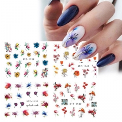 1Pcs Leaf Flowers Water Nail Decals Stickers Abstract Floral Sliders Manicure Nail Art Decorations for Summer