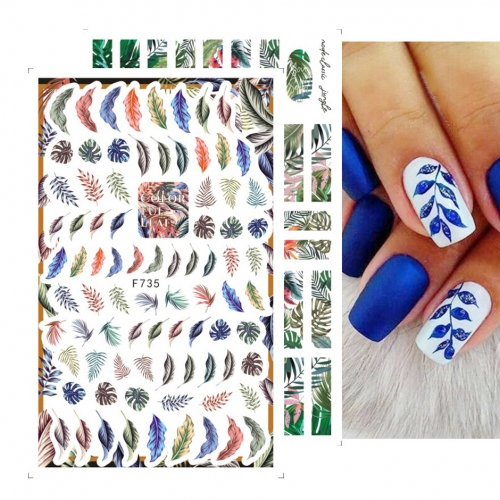 1Pcs Hot Sale 3D Flowers and Green Leaves Nail Sticker Spring Summer Fresh Color Natural Art Deco Nail Stickers