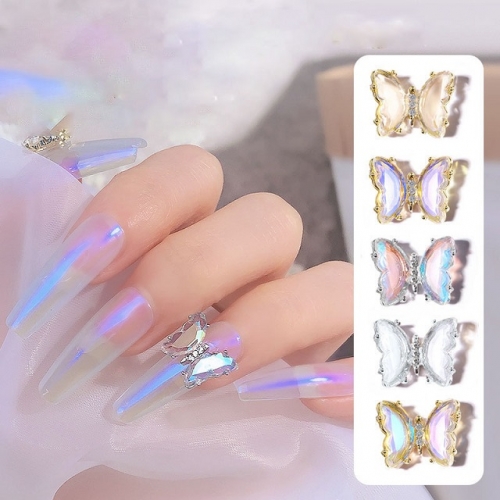 1Pcs Ins Ice Transparent Aurora Butterflies DIY Nail Art Decorations Accessories Three-Dimensional Crystal Butterfly Nail Drill