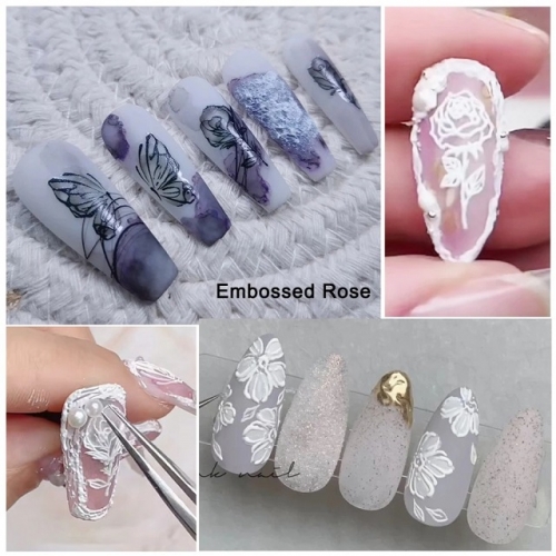 1Pcs  Embossed Flower Lace 5D Sticker Decal Nail Art Designs Floral Butterfly Japanese Manicure Decor