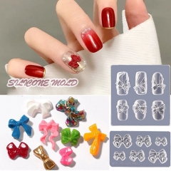 1Pcs 3D Silicone Nail Mold Elegant Transparent Crystal Powder Ribbon Bow Heart Pattern Stamping Plate Manicure Tools