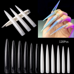 120Pcs/set False Nail Tips With 12 Sizes Stiletto Sharp Acrylic False Nails ABS Tips Artificial 0 -9 Sizes Nail Art Tips