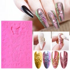 3D Soft Silicone Nail Carving Molds Sculpture Stamping Stencils Nail Art Template Manicure Decoration Accessories