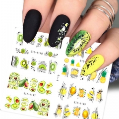 1Pcs Avocado Watermelon Fruit Flower Watermark Nail Sticker Nail Decals Stickers Manicure Nail Art Decorations For Summer