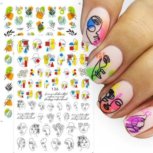 1 Sheet 3D Nail Decals Stickers Summer Leaf Flowers Abstract Face Line Geometric Designs Nail Art Sliders Decorations Tattoo