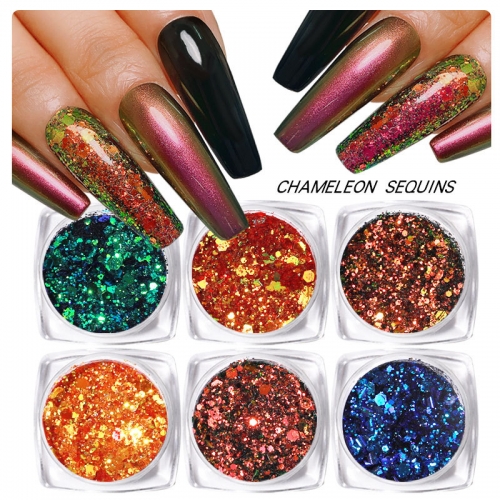 6 Boxes/set Laser Sequins for Nail Art Decorations 2021 Fashion Nails Accessories for DIY Manicure Design