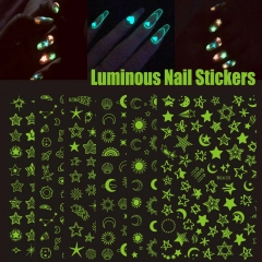 1Pcs 3D Luminous Nail Art Stickers Nail Art Sticker Sun Stars Moon Decorations Planet Gold Laser Nail Decals