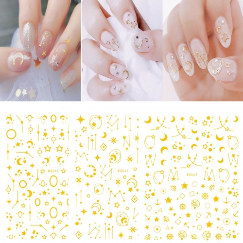 1Pcs Star Moon Nail Art Bronze Round 3D Colorful Gold Self Adhesive Decoration Decals Nail Stickers