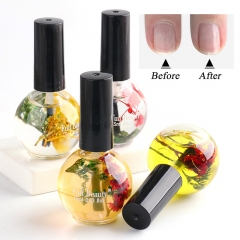 1Pcs 15ml Dried Flowers Cuticle Oil Nail Treatments Protector Nutrition Rose Lemon Essential Oil Manicure Nails Skin Care