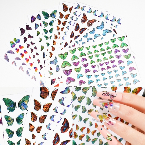 1 Pcs/Bag Nail Art Laser Butterfly Wing Symphony Gradient Nail Art Sticker 3D Laser Bronzing Colorful Butterfly Holographic Nail Sticker