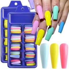100pcs/box Full Cover Fake Nails Artificial Press On Coffin False Nails UV Gel Acrylic Long Ballerina Tips Manicure Tools .