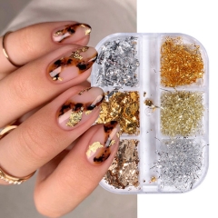 6Grids/box Stunning Gold Foil Sequin for Nails Irregular Aluminum Silk Stripes Nail Art Decoration Paillette Manicure Sticker