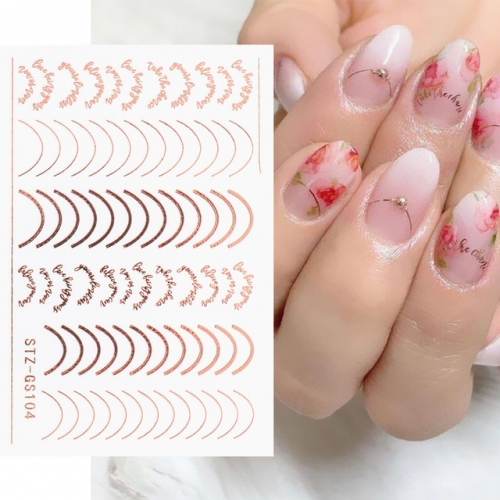 1 Sheet Rose Gold 3D Nail Sticker Curve Stripe Lines Set Gold Geometrical Line Nail Art Stickers Decals Silver Decorations