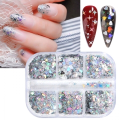 6Grids/box Nail Gold And Silver Irregular Nail Sequins 3D Spangle Polish Nail Art Decoration