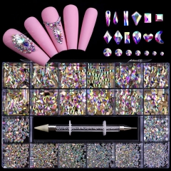 1set AB Rainbow Holographic Flash Nail Rhinestone Set Art Decoration Rhinestones Set Big Crystal Nails Diamond Rhinestones Set